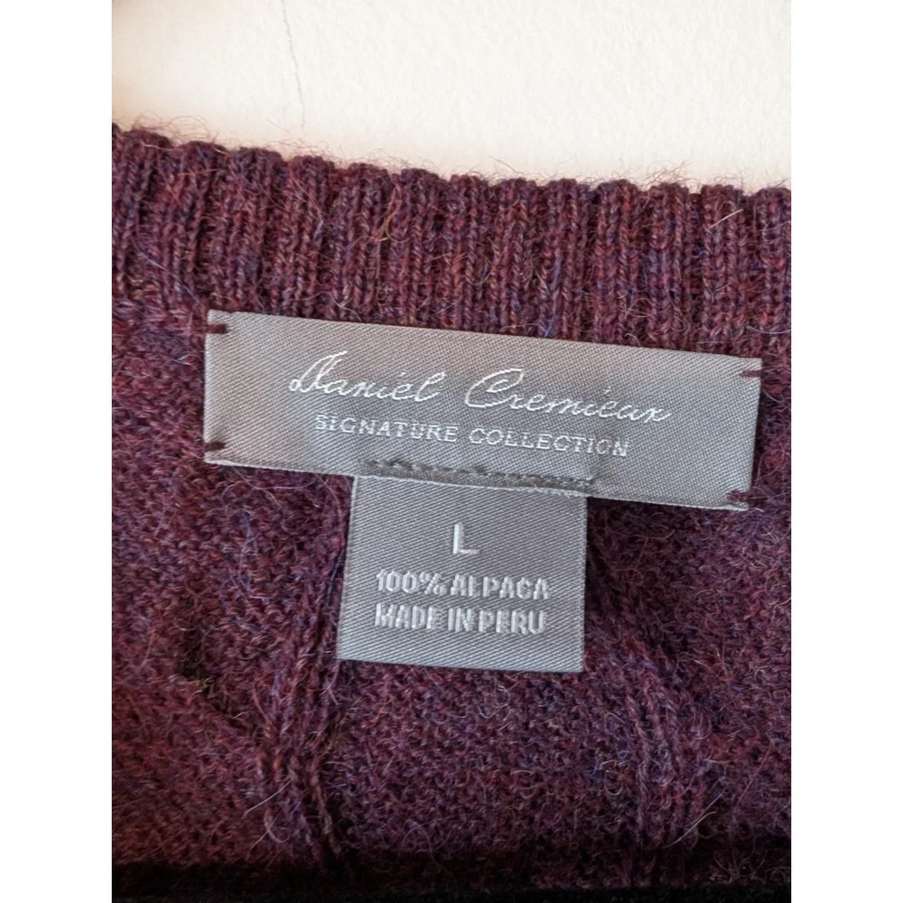 Daniel Cremieux Alpaca Sweater Mens Large Maroon Cable Knit V-Neck Old Money